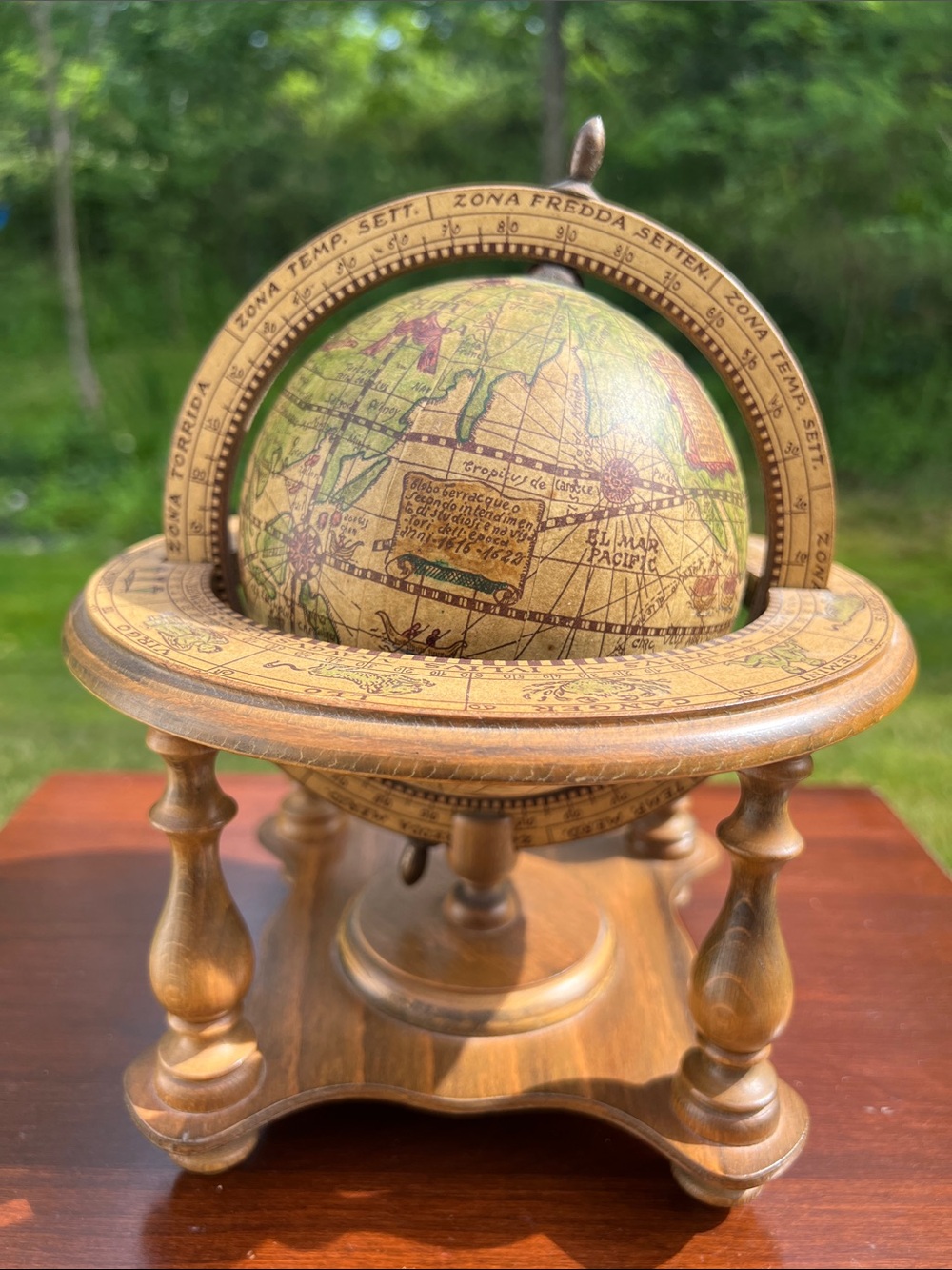 Vintage Old World Globe Zodiac Signs Wooden Desk Top World w/Stand Made in Italy - Picture 5 of 10